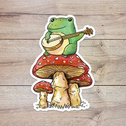 banjo frog sticker, waterproof vinyl decal, great gift for animal lovers