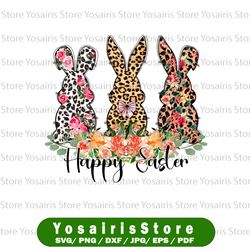 happy easter fancy bunny leopard print floral pearls sublimation digital download png file, happy easter retro