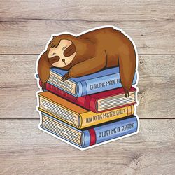 book loving sloth sticker, waterproof vinyl decal, great gift for animal lovers