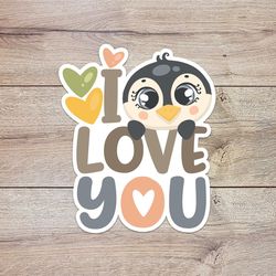 i love you penguin sticker, waterproof vinyl decal, great gift for animal lovers