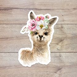 flower llama sticker, waterproof vinyl decal, great gift for animal lovers