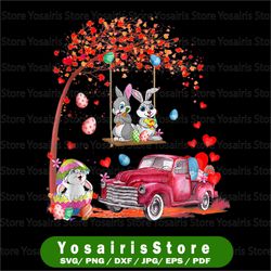 cute bunnies red truck with easter eggs png cute easter gift png, red easter truck rabbit printable, spring, easter png