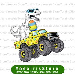 easter day t rex dino riding a monster truck png, easter dinosaur png, dinosaur boy easter png, dinosaur png, t-rex png