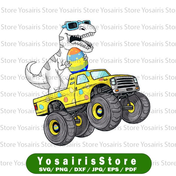 Easter Day T Rex Dino Riding A Monster Truck PNG, Easter Din - Inspire  Uplift