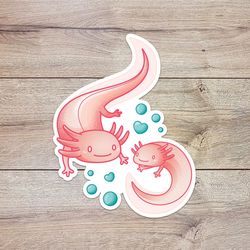 bubbles axolotl sticker, waterproof vinyl decal, great gift for animal lovers