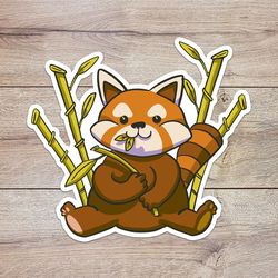 bamboo eating red panda sticker, waterproof vinyl decal, great gift for animal lovers
