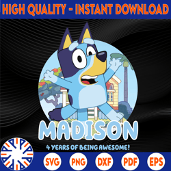 personalized name and ages, bluey png, bluey family png, bluey party animated tv series, bluey birthday png clipart