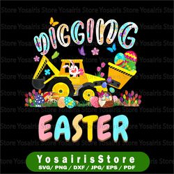 kids digging easter bunny driving tractor excavator eggs png, easter bunny tractor png, easter png, i'm digging easter