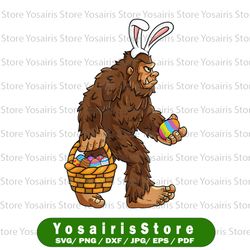easter bigfoot with egg basket png, funny boys kids sasquatch png, bunny bigfoot happy easter bigfoot lover png
