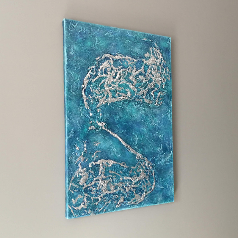 The mist Original abstract painting; silver leaf painting; silver foil painting; textured painting; painting on canvas; blue abstract painting; Olga Shm.jpg