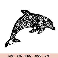 Dolphin Svg Floral Dolphin File for Cricut Sea Animal Silhouette dxf for laser cut