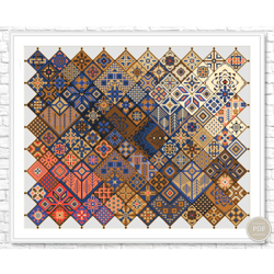 Cross Stitch Sampler Geometric Arabic Squares Patchwork Ethnic Folk Art Design PDF Pattern Digital Pdf File 286