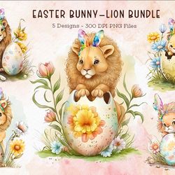 05 files for easter bunny lion png eggs cliparts digital files bundle