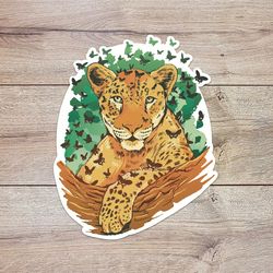 forest leopard sticker, waterproof vinyl decal, great gift for animal lovers