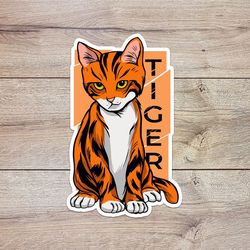 tiger cat sticker, waterproof vinyl decal, great gift for animal lovers