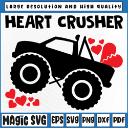 heart crusher svg, valentines day svg, boy valentine svg, monster truck svg, valentine day, digital download