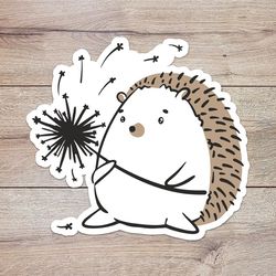 dandelion hedgehog sticker, waterproof vinyl decal, great gift for animal lovers