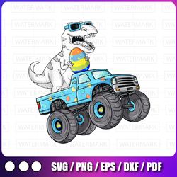 easter day t rex dino riding a monster truck png, easter dinosaur png, dinosaur boy easter png, dinosaur png, t-rex png,