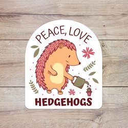 peace love hedgehog sticker, waterproof vinyl decal, great gift for animal lovers