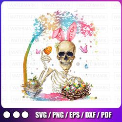 skull bunny ears rabbit png, easter egg kids easter day png, easter skellies png print, holiday