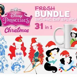 31 DISNEY PRINCESS CHRISTMAS SVG BUNDLE - SVG, PNG, DXF, EPS, PDF Files For Print And Cricut