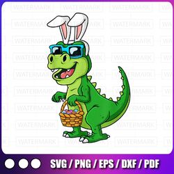 t rex easter bunny with eggs basket png, funny dinosaur boys png, happy dinosaur easter png, funny easter day png