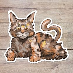 maine coon cat sticker, waterproof vinyl decal, great gift for animal lovers