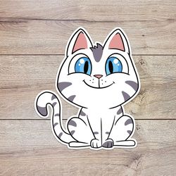 smiling cartoon cat sticker, waterproof vinyl decal, great gift for animal lovers