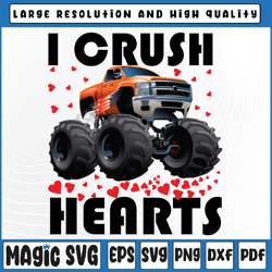 kids valentines day monster truck png, i crush hearts valentine png, valentine day, digital download