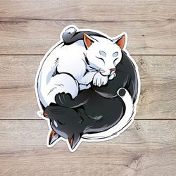yin yang cat sticker, waterproof vinyl decal, great gift for animal lovers