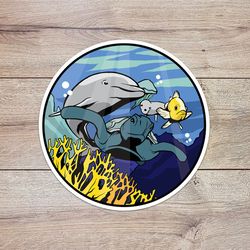 ocean dolphin sticker, waterproof vinyl decal, great gift for animal lovers