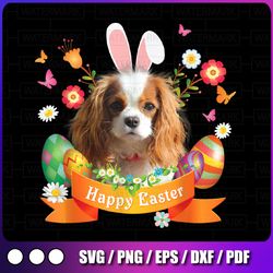 bunny cavalier king charles spaniel dog happy easter day png, rabbit bunny ears png, happy easter
