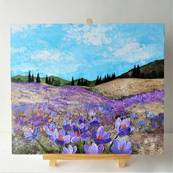 Acrylic landscape painting of wildflowers textured wall art