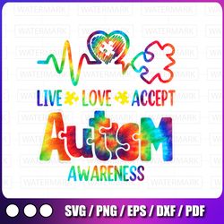 live love accept autism awareness support acceptance tie dye png, live love acceptance, autism png, puzzle png