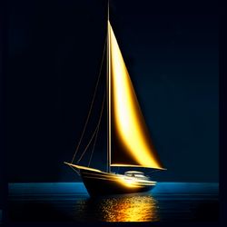 Fantasy Golden Sail Yacht - Nautical life || Digital Print || Nautical Decor Art || Digital Download Wall Art