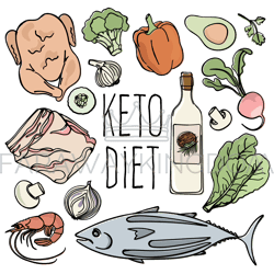 LOVE KETO Healthy Food Low Carb Fresh Vector Illustration Set