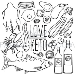love ketogenic healthy food low carb vector illustration set