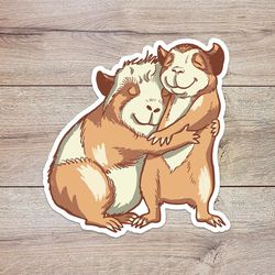 hugging guinea pig sticker, waterproof vinyl decal, great gift for animal lovers