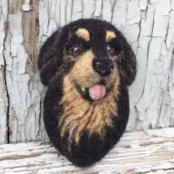 Custom hovawart dog portrait pin from photo Handmade needle felted pet brooch Pet loss gift Personalized dog replica