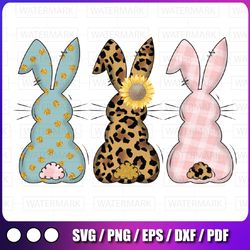 digital png file - happy easter bunny rabbit trio - blush floral, leopard cheetah, stripes clip art sublimation design