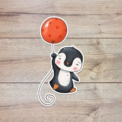 balloon penguin sticker, waterproof vinyl decal, great gift for animal lovers