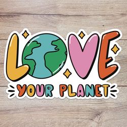 love your planet earth sticker, waterproof vinyl decal, great gift for animal lovers
