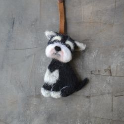 Handmade schnauzer dog keychain Custom dog portrait from photo Personalized pet replica Needle felted wool dog Pet loss