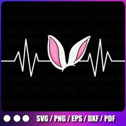bunny ears heartbeat svg svg, bunny ears svg, easter bunny ears svg, heartbeat svg, easter nurse svg