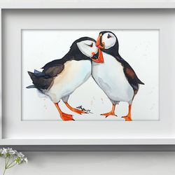 Puffin birds watercolor, bird painting bird watercolor Puffin art by Anne Gorywine