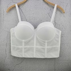 White corset top womens bustier mesh