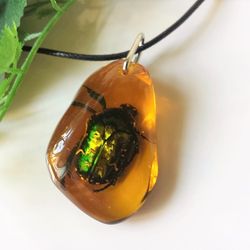 Real Scarab Beetle necklace Amber ton Resin Amulet Love Luck egypt insect jewelry green Bug Nature pendant necklace