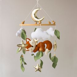 woodland baby mobile, neutral gender nursery decor, fox baby mobile,  baby shower gift