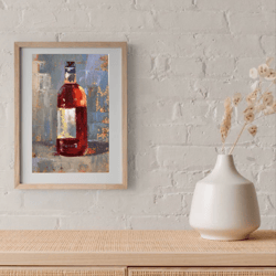 A bottle of wine still life original oil painting hand painted modern impasto painting wall art 6x9 inches