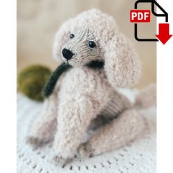 Poodle puppy knitting pattern. Little knitted realistic dog step by step tutorial. DIY tiny toy. English and Russian PDF